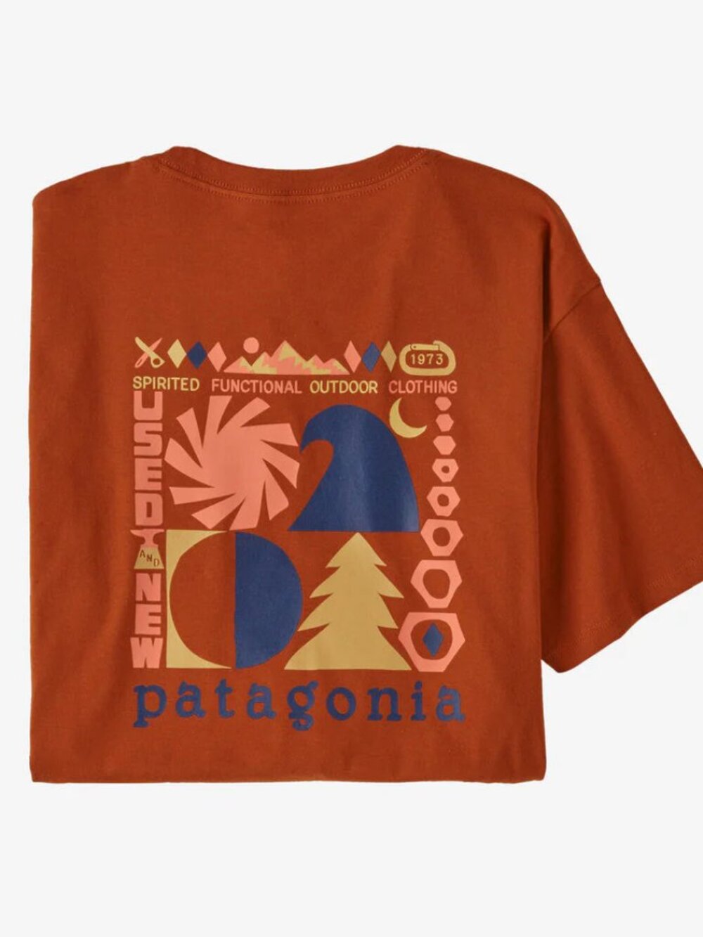 Patagonia Spirited Seasons Short Sleeve Tee - W's Medium - burn orange print